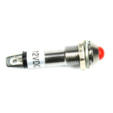 Indicator: LED, prominent, 12VDC, Cutout: Ø8.2mm, IP40, metal