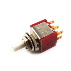 Microswitch, 1-position, panel, DPDT-NC, ON-(OFF), 125VAC, 5A/250VAC, 3A Red